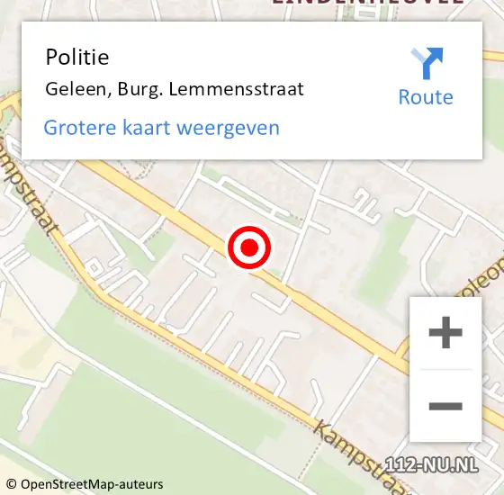 Locatie op kaart van de 112 melding: Politie Geleen, Burg. Lemmensstraat op 27 december 2023 22:17