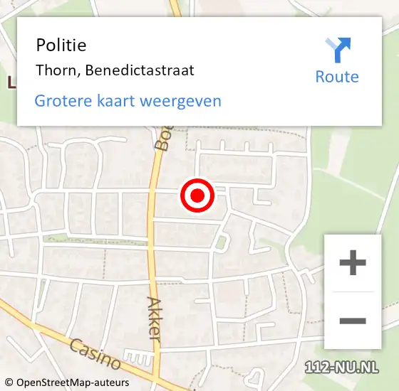 Locatie op kaart van de 112 melding: Politie Thorn, Benedictastraat op 27 december 2023 23:38