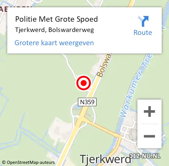 Locatie op kaart van de 112 melding: Politie Met Grote Spoed Naar Tjerkwerd, Bolswarderweg op 28 december 2023 02:05