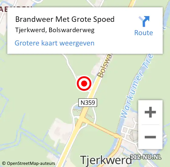 Locatie op kaart van de 112 melding: Brandweer Met Grote Spoed Naar Tjerkwerd, Bolswarderweg op 28 december 2023 02:06