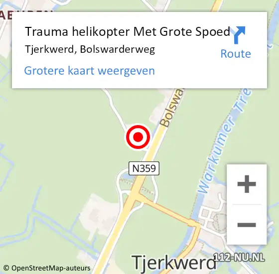 Locatie op kaart van de 112 melding: Trauma helikopter Met Grote Spoed Naar Tjerkwerd, Bolswarderweg op 28 december 2023 02:09