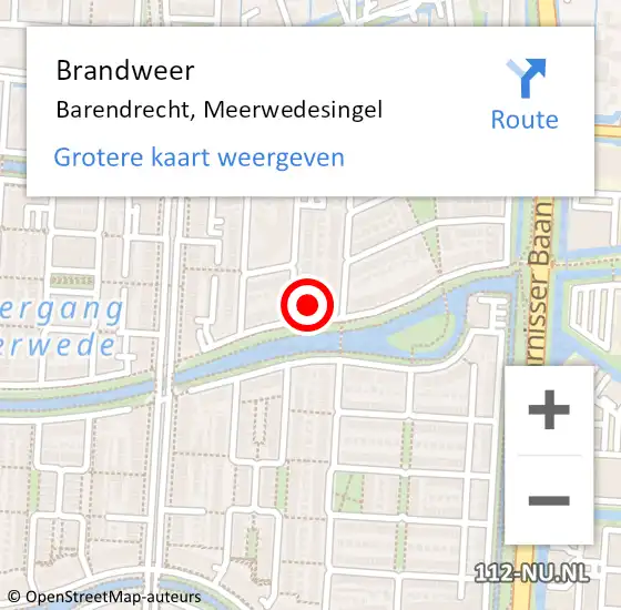 Locatie op kaart van de 112 melding: Brandweer Barendrecht, Meerwedesingel op 28 december 2023 03:59