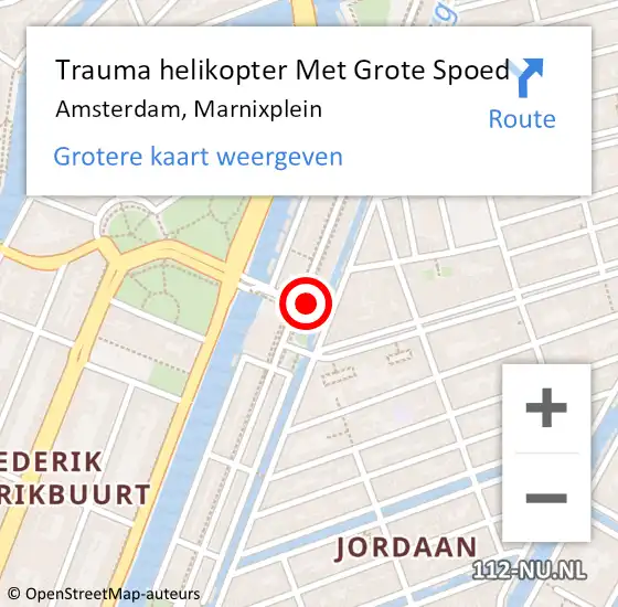 Locatie op kaart van de 112 melding: Trauma helikopter Met Grote Spoed Naar Amsterdam, Marnixplein op 28 december 2023 04:45