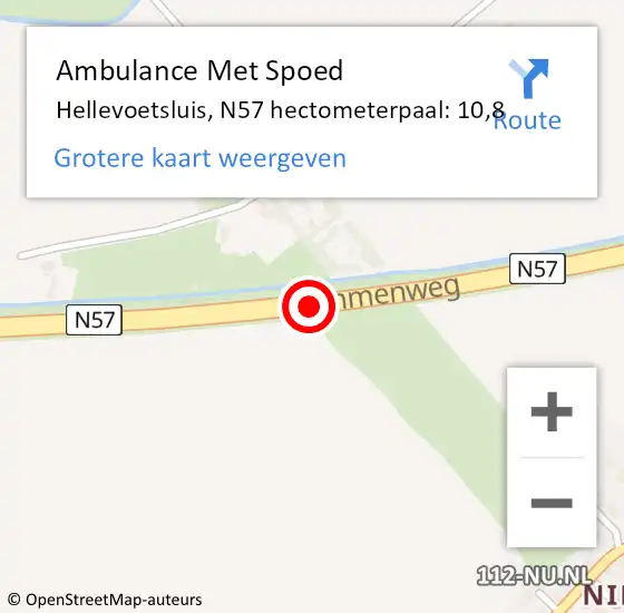 Locatie op kaart van de 112 melding: Ambulance Met Spoed Naar Hellevoetsluis, N57 hectometerpaal: 10,8 op 28 december 2023 07:11