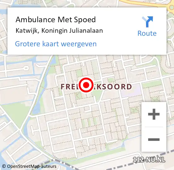 Locatie op kaart van de 112 melding: Ambulance Met Spoed Naar Katwijk, Koningin Julianalaan op 28 december 2023 09:58