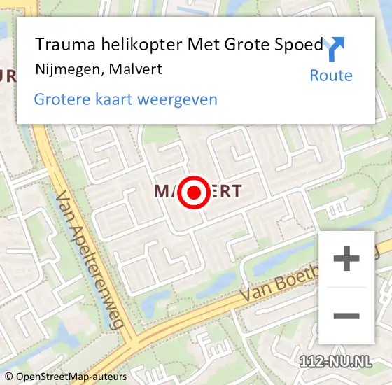 Locatie op kaart van de 112 melding: Trauma helikopter Met Grote Spoed Naar Nijmegen, Malvert op 28 december 2023 10:01