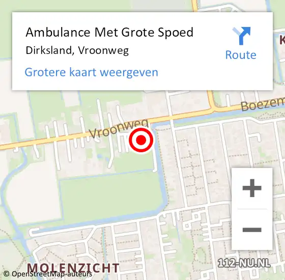 Locatie op kaart van de 112 melding: Ambulance Met Grote Spoed Naar Dirksland, Vroonweg op 28 december 2023 10:25