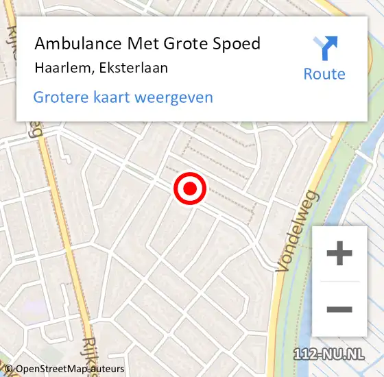 Locatie op kaart van de 112 melding: Ambulance Met Grote Spoed Naar Haarlem, Eksterlaan op 28 december 2023 10:43