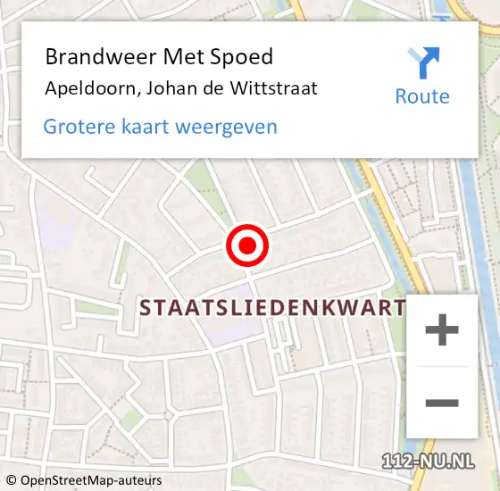 Locatie op kaart van de 112 melding: Brandweer Met Spoed Naar Apeldoorn, Johan de Wittstraat op 28 december 2023 10:51