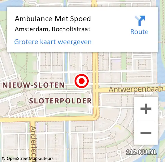 Locatie op kaart van de 112 melding: Ambulance Met Spoed Naar Amsterdam, Bocholtstraat op 28 december 2023 12:06