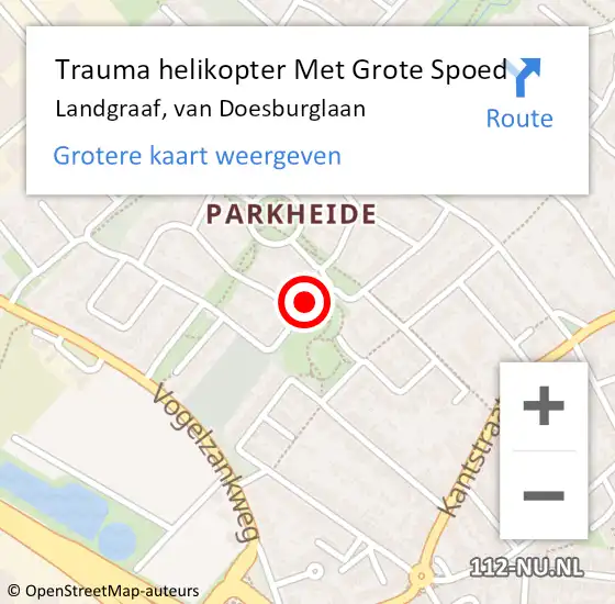 Locatie op kaart van de 112 melding: Trauma helikopter Met Grote Spoed Naar Landgraaf, van Doesburglaan op 28 december 2023 12:06