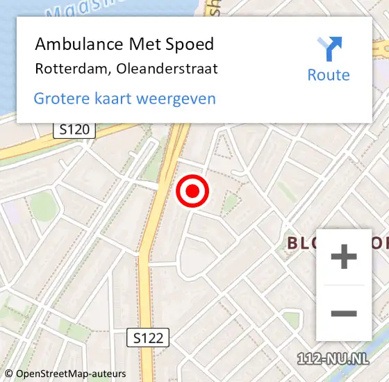 Locatie op kaart van de 112 melding: Ambulance Met Spoed Naar Rotterdam, Oleanderstraat op 28 december 2023 13:45