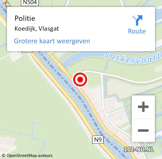 Locatie op kaart van de 112 melding: Politie Koedijk, Vlasgat op 28 december 2023 14:42