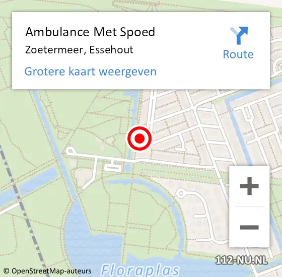 Locatie op kaart van de 112 melding: Ambulance Met Spoed Naar Zoetermeer, Essehout op 28 december 2023 15:19