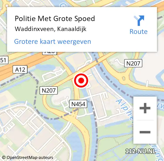 Locatie op kaart van de 112 melding: Politie Met Grote Spoed Naar Waddinxveen, Kanaaldijk op 28 december 2023 17:20