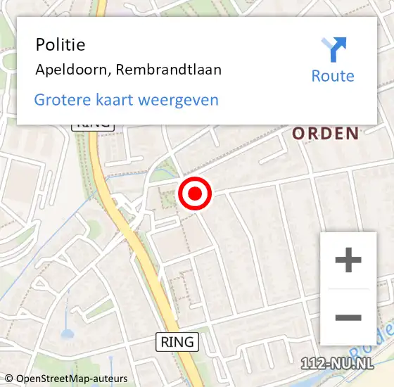 Locatie op kaart van de 112 melding: Politie Apeldoorn, Rembrandtlaan op 29 december 2023 00:37