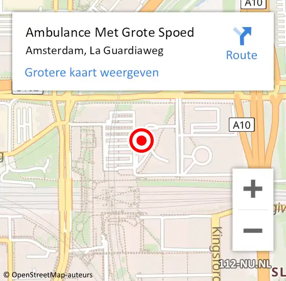 Locatie op kaart van de 112 melding: Ambulance Met Grote Spoed Naar Amsterdam, La Guardiaweg op 29 december 2023 01:23