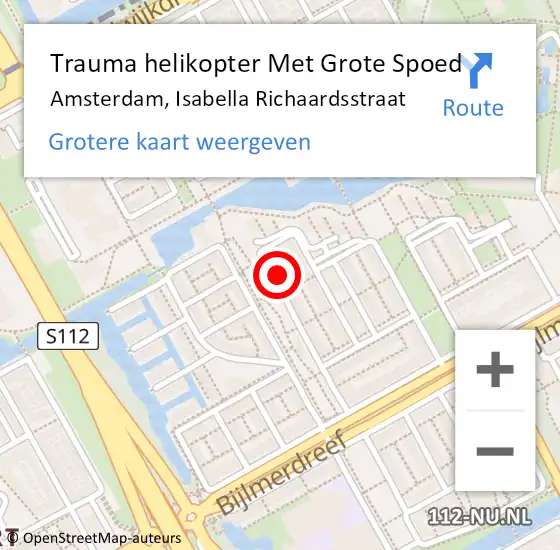 Locatie op kaart van de 112 melding: Trauma helikopter Met Grote Spoed Naar Amsterdam, Isabella Richaardsstraat op 29 december 2023 04:39