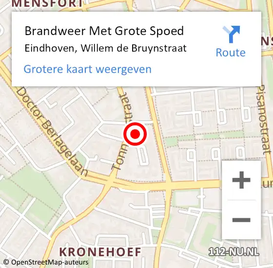 Locatie op kaart van de 112 melding: Brandweer Met Grote Spoed Naar Eindhoven, Willem de Bruynstraat op 29 december 2023 04:57
