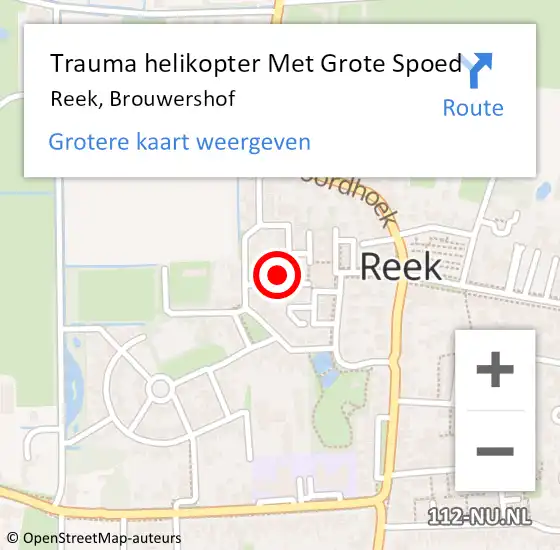 Locatie op kaart van de 112 melding: Trauma helikopter Met Grote Spoed Naar Reek, Brouwershof op 29 december 2023 07:27