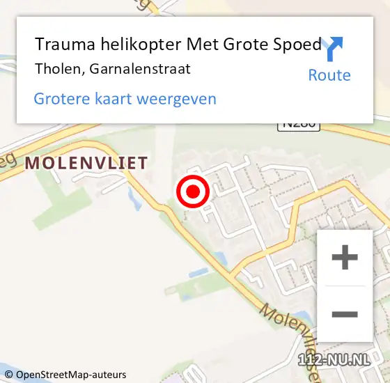Locatie op kaart van de 112 melding: Trauma helikopter Met Grote Spoed Naar Tholen, Garnalenstraat op 29 december 2023 09:17
