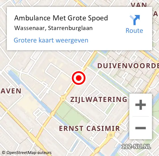 Locatie op kaart van de 112 melding: Ambulance Met Grote Spoed Naar Wassenaar, Starrenburglaan op 29 december 2023 10:44