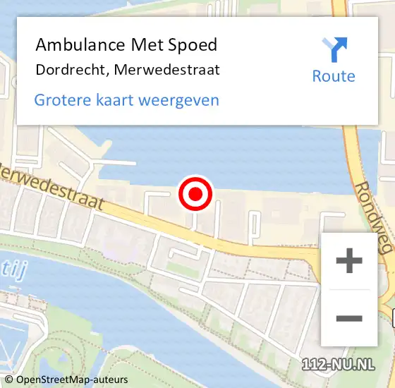 Locatie op kaart van de 112 melding: Ambulance Met Spoed Naar Dordrecht, Merwedestraat op 29 december 2023 12:43
