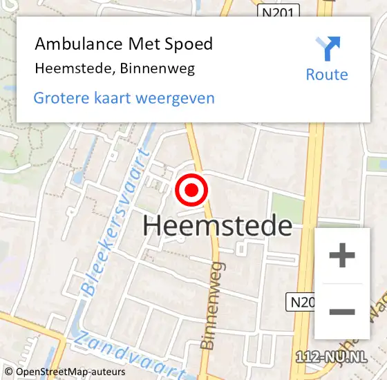 Locatie op kaart van de 112 melding: Ambulance Met Spoed Naar Heemstede, Binnenweg op 29 december 2023 13:03