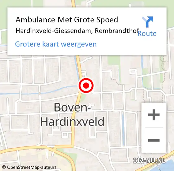Locatie op kaart van de 112 melding: Ambulance Met Grote Spoed Naar Hardinxveld-Giessendam, Rembrandthof op 29 december 2023 14:34