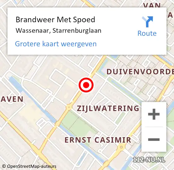 Locatie op kaart van de 112 melding: Brandweer Met Spoed Naar Wassenaar, Starrenburglaan op 29 december 2023 15:35