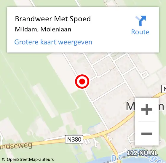 Locatie op kaart van de 112 melding: Brandweer Met Spoed Naar Mildam, Molenlaan op 29 december 2023 15:47