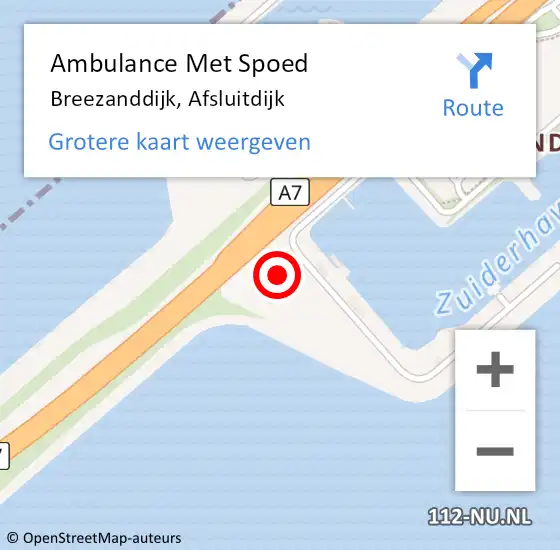 Locatie op kaart van de 112 melding: Ambulance Met Spoed Naar Breezanddijk, Afsluitdijk op 29 december 2023 16:04