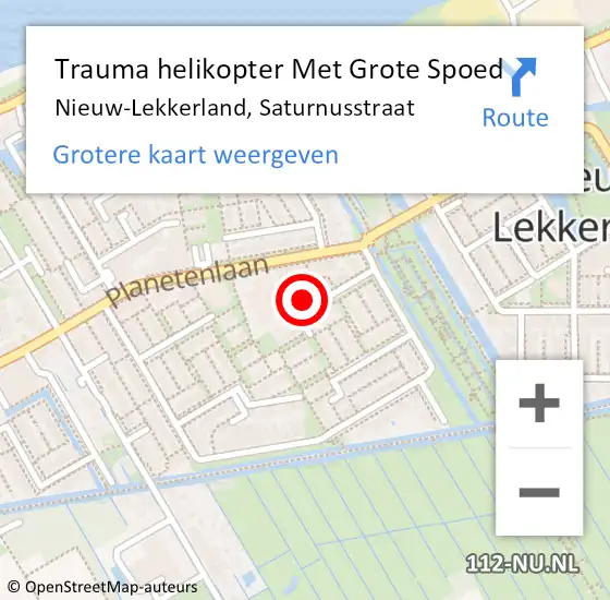 Locatie op kaart van de 112 melding: Trauma helikopter Met Grote Spoed Naar Nieuw-Lekkerland, Saturnusstraat op 29 december 2023 16:14
