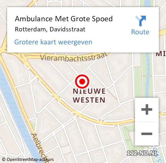Locatie op kaart van de 112 melding: Ambulance Met Grote Spoed Naar Rotterdam, Davidsstraat op 29 december 2023 16:29