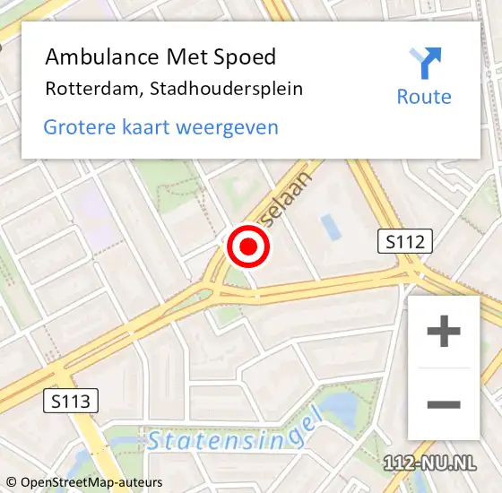 Locatie op kaart van de 112 melding: Ambulance Met Spoed Naar Rotterdam, Stadhoudersplein op 29 december 2023 16:38