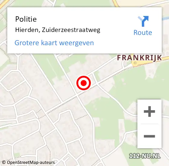 Locatie op kaart van de 112 melding: Politie Hierden, Zuiderzeestraatweg op 29 december 2023 17:12