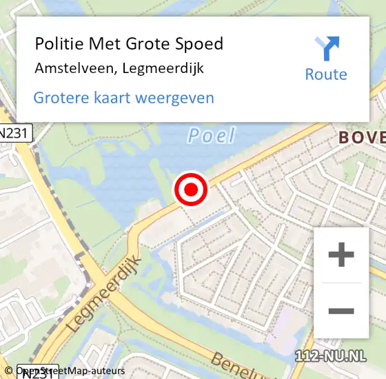 Locatie op kaart van de 112 melding: Politie Met Grote Spoed Naar Amstelveen, Legmeerdijk op 29 december 2023 17:20