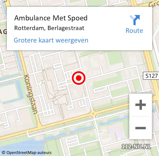 Locatie op kaart van de 112 melding: Ambulance Met Spoed Naar Rotterdam, Berlagestraat op 29 december 2023 18:31