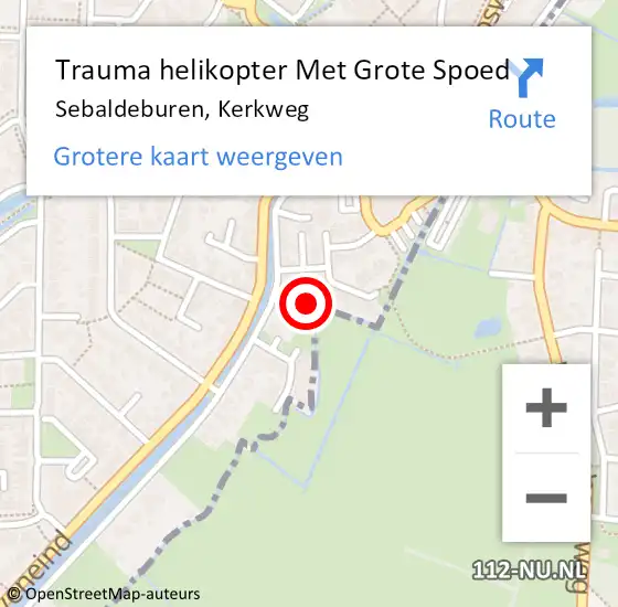 Locatie op kaart van de 112 melding: Trauma helikopter Met Grote Spoed Naar Sebaldeburen, Kerkweg op 29 december 2023 18:46