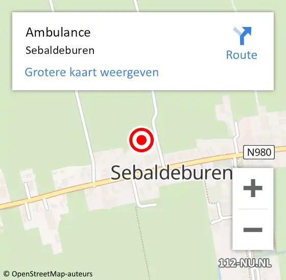 Locatie op kaart van de 112 melding: Ambulance Sebaldeburen op 29 december 2023 18:48
