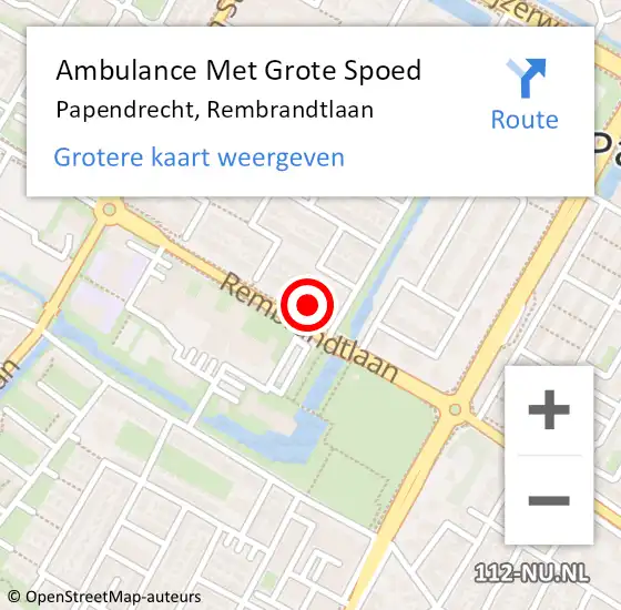 Locatie op kaart van de 112 melding: Ambulance Met Grote Spoed Naar Papendrecht, Rembrandtlaan op 29 december 2023 19:42