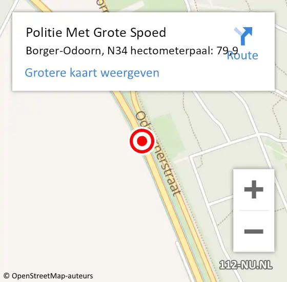 Locatie op kaart van de 112 melding: Politie Met Grote Spoed Naar Borger-Odoorn, N34 hectometerpaal: 79,9 op 29 december 2023 23:29