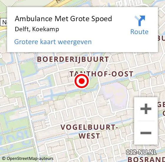 Locatie op kaart van de 112 melding: Ambulance Met Grote Spoed Naar Delft, Koekamp op 29 december 2023 23:39