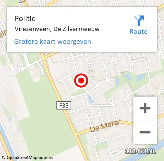 Locatie op kaart van de 112 melding: Politie Vriezenveen, De Zilvermeeuw op 29 december 2023 23:52