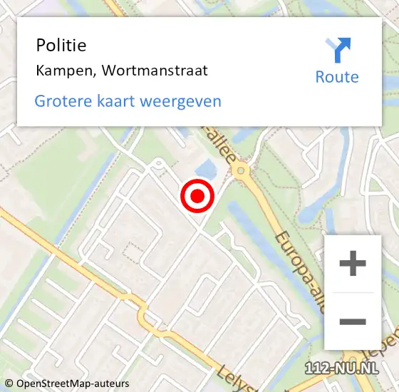 Locatie op kaart van de 112 melding: Politie Kampen, Wortmanstraat op 30 december 2023 09:48