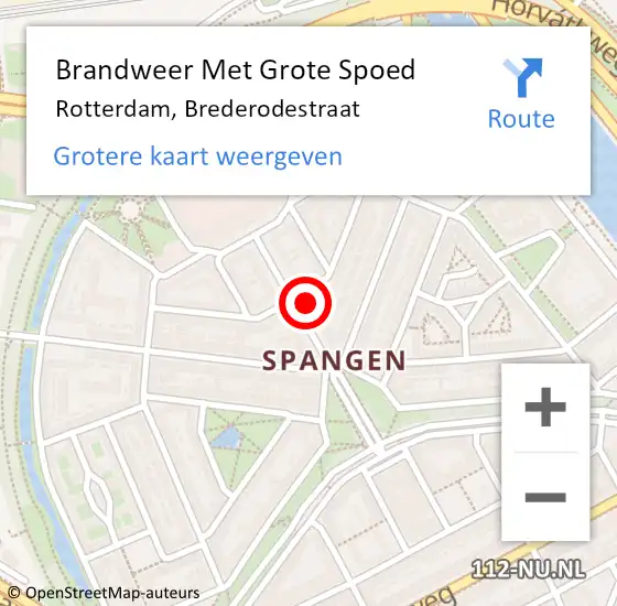 Locatie op kaart van de 112 melding: Brandweer Met Grote Spoed Naar Rotterdam, Brederodestraat op 30 december 2023 10:46