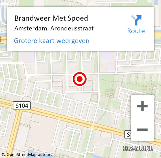 Locatie op kaart van de 112 melding: Brandweer Met Spoed Naar Amsterdam, Arondeusstraat op 30 december 2023 11:04