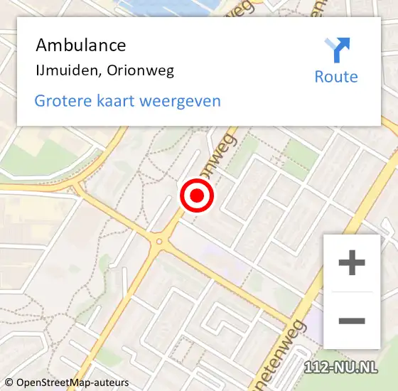 Locatie op kaart van de 112 melding: Ambulance IJmuiden, Orionweg op 30 december 2023 13:47