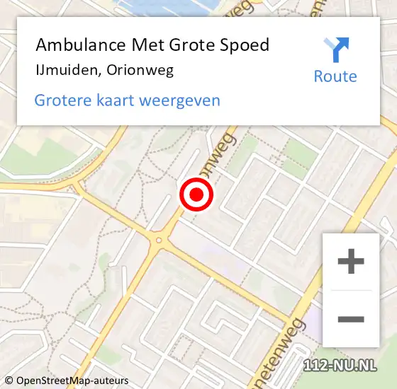 Locatie op kaart van de 112 melding: Ambulance Met Grote Spoed Naar IJmuiden, Orionweg op 30 december 2023 13:54