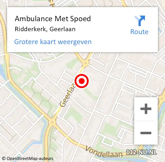 Locatie op kaart van de 112 melding: Ambulance Met Spoed Naar Ridderkerk, Geerlaan op 30 december 2023 14:35